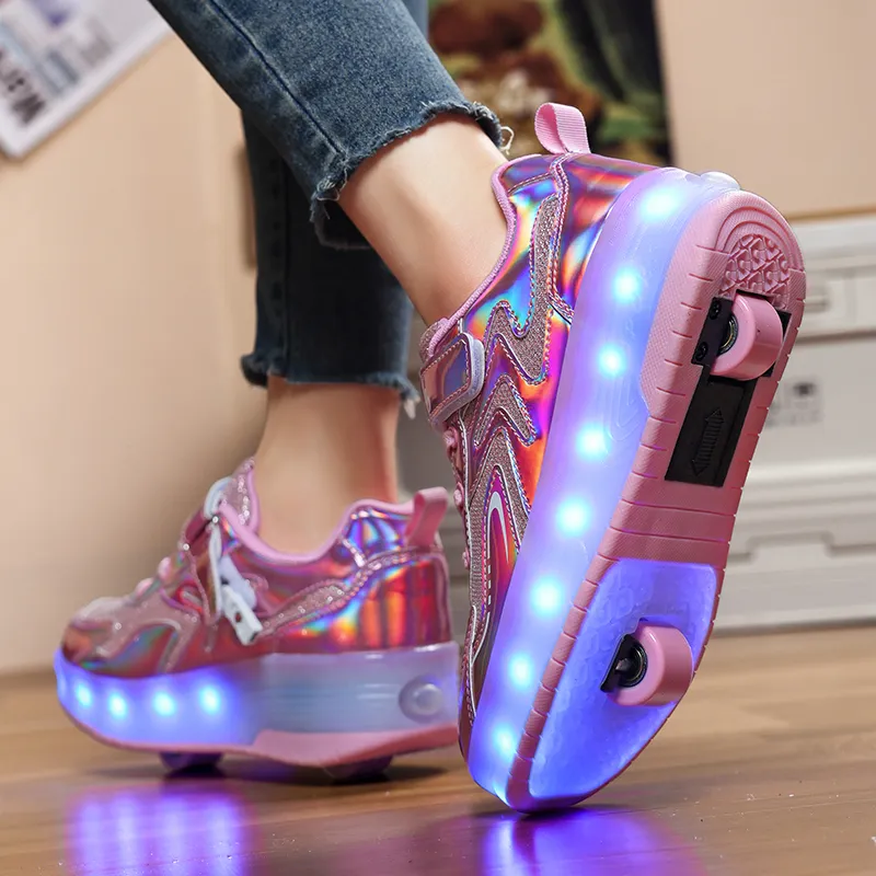 Roller Shoes Girls Sneakers USB Rechargeable 2 Wheels Shoes Roller Skates for Beginner Trainers 16 Modes LED Light Up - view 5