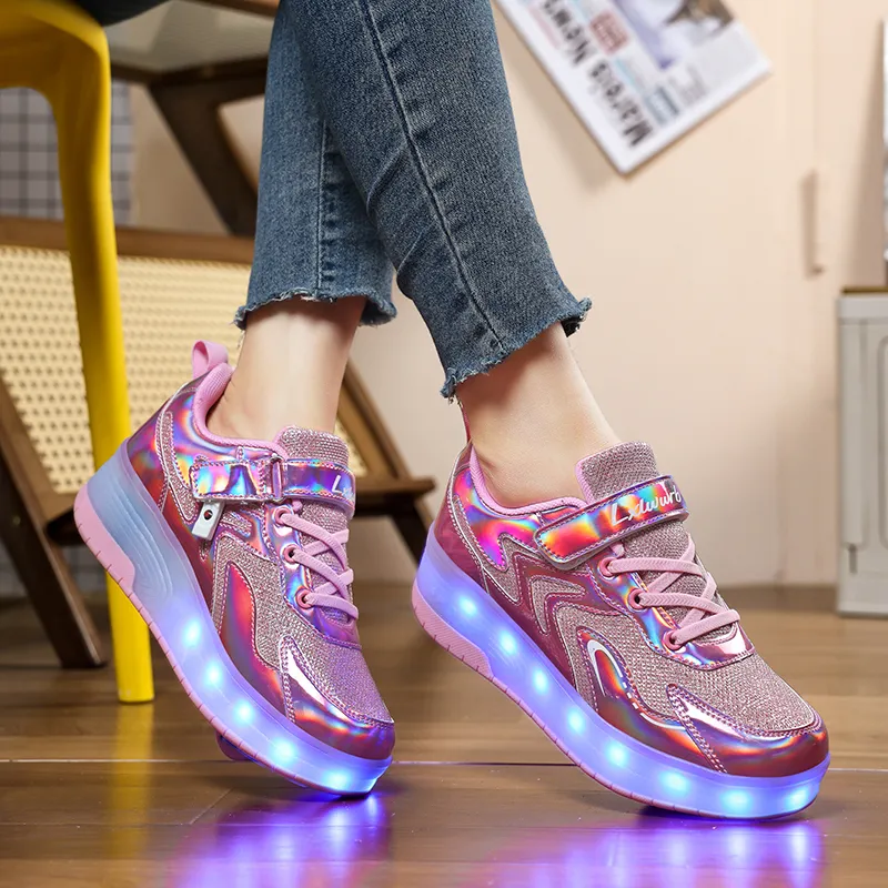 Roller Shoes Girls Sneakers USB Rechargeable 2 Wheels Shoes Roller Skates for Beginner Trainers 16 Modes LED Light Up - view 6
